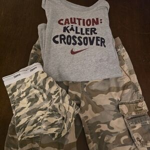 Gray Nike Graphic  Top and Camouflage Cargo Shorts With Camo Boxer Briefs